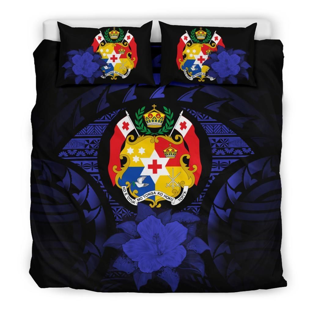 Tonga Duvet Cover Set - Tonga Coat Of Arms & Dark Blue Hibiscus
