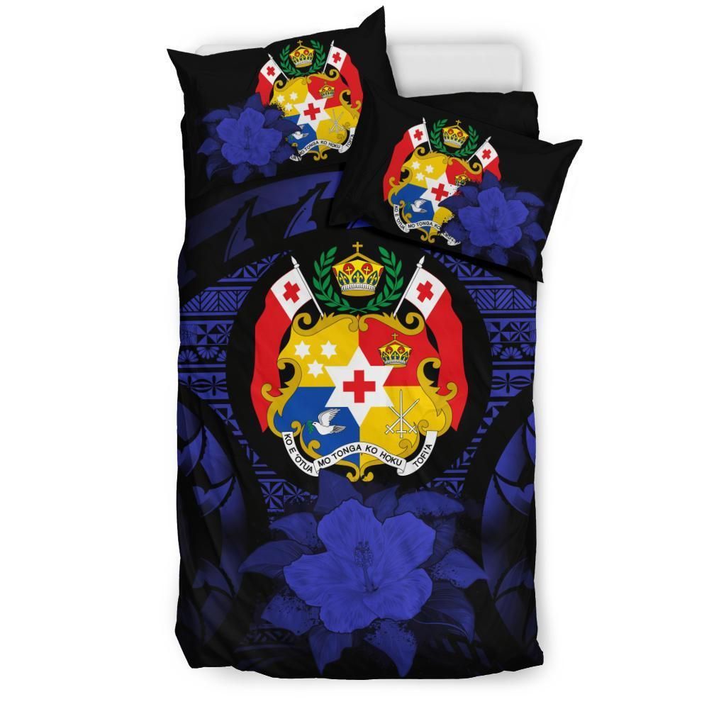 Tonga Duvet Cover Set - Tonga Coat Of Arms & Dark Blue Hibiscus