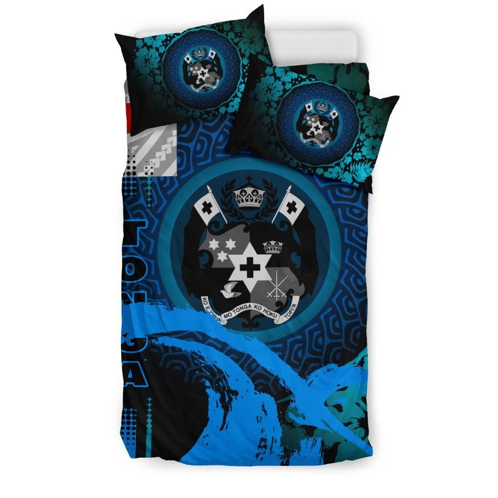Tonga Duvet Cover Set - Hibiscus And Wave Light Blue