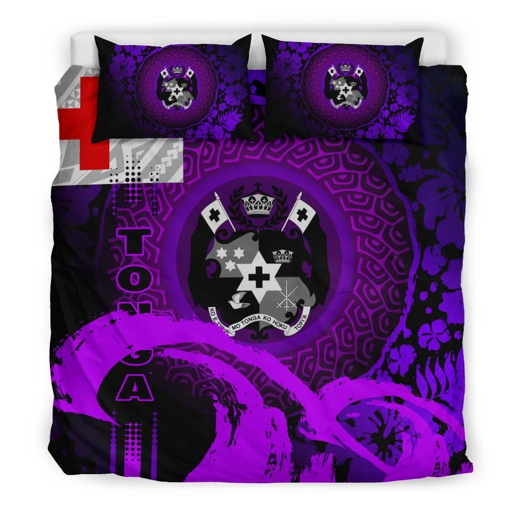 Tonga Duvet Cover Set - Hibiscus And Wave Purple