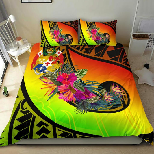 Tonga Bedding Set - Polynesian Hook And Hibiscus ( Reggae)
