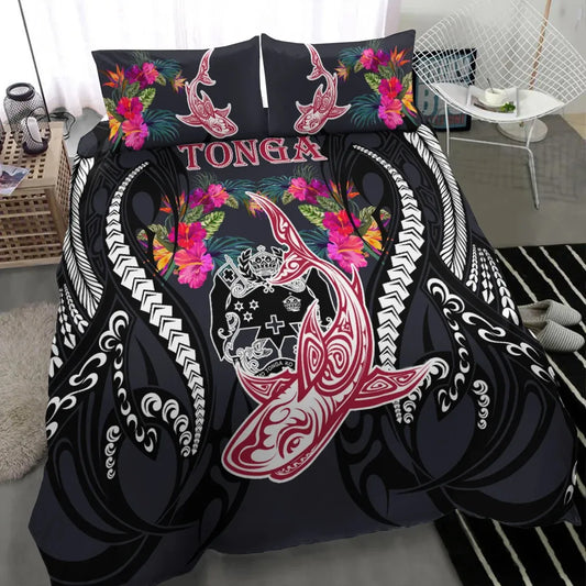 Tonga Bedding Set - Polynesian Shark Hibiscus Flower
