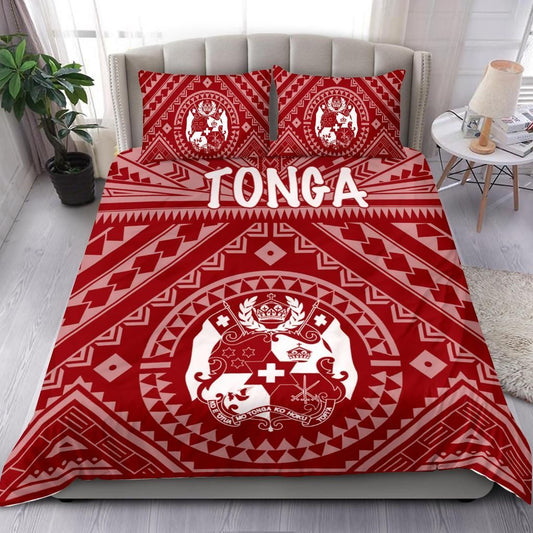 Tonga Bedding Set - Tonga Seal With Polynesian Tattoo Style (Red)