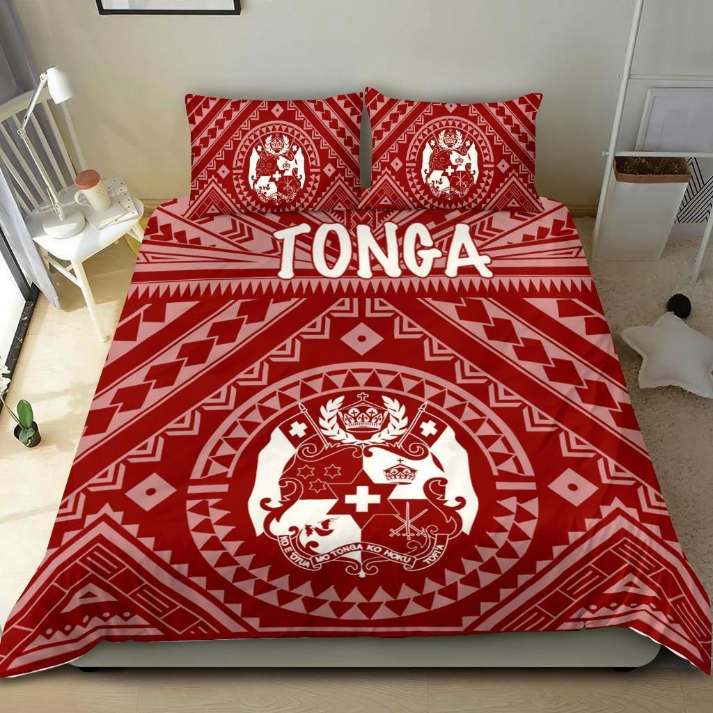 Tonga Bedding Set - Tonga Seal With Polynesian Tattoo Style (Red)