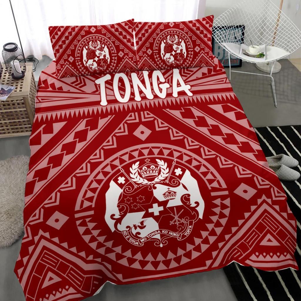 Tonga Bedding Set - Tonga Seal With Polynesian Tattoo Style (Red)