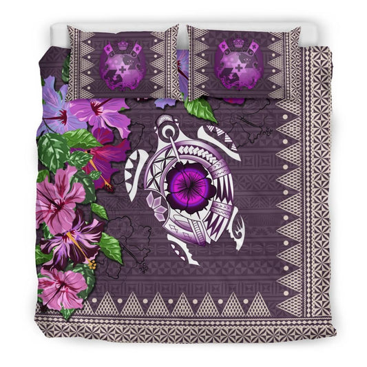 Polynesian Duvet Cover Set - Tonga Bedding Set Turtle Hibiscus