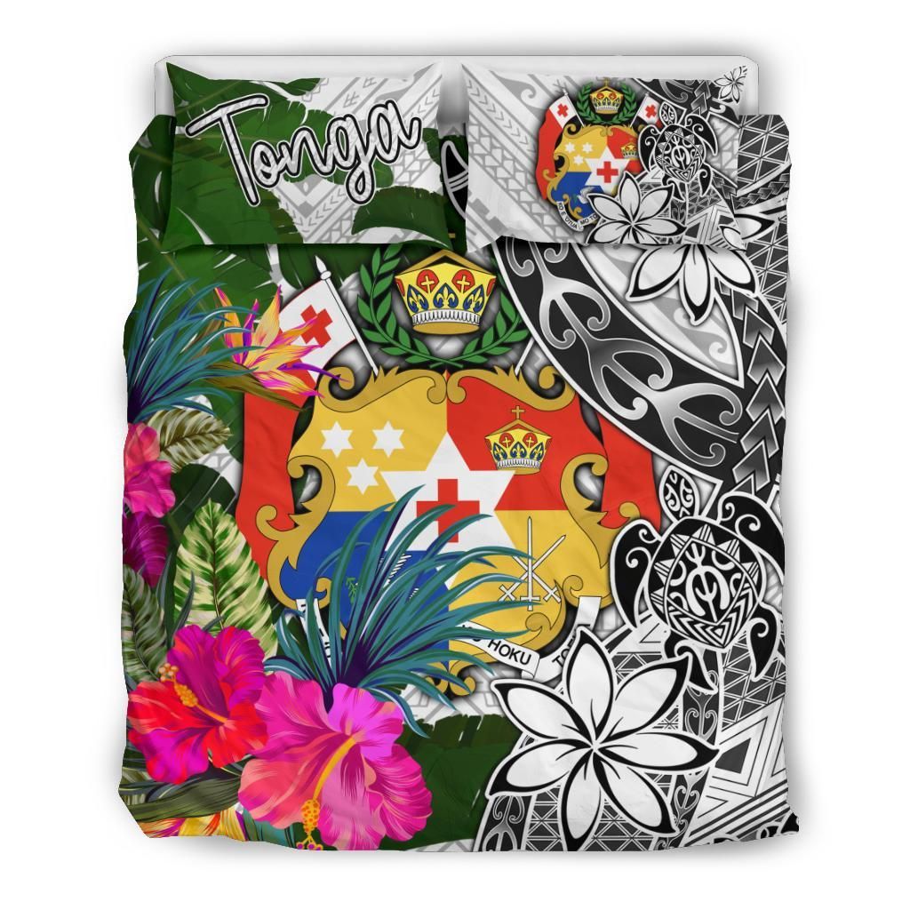 Tonga Bedding Set White - Turtle Plumeria Banana Leaf
