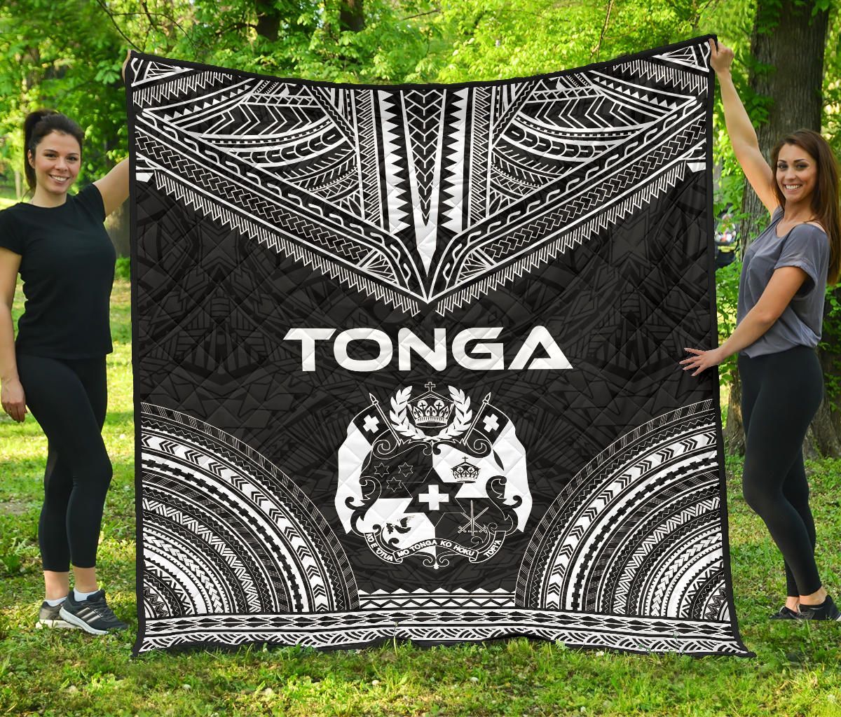 Tonga Premium Quilt - Tonga Coat Of Arms Polynesian Chief Black Version