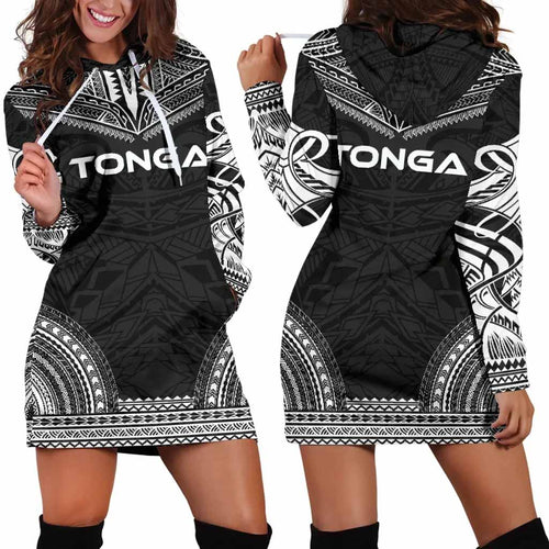 Tonga Female Hoodie Dress - Polynesian Black Chief