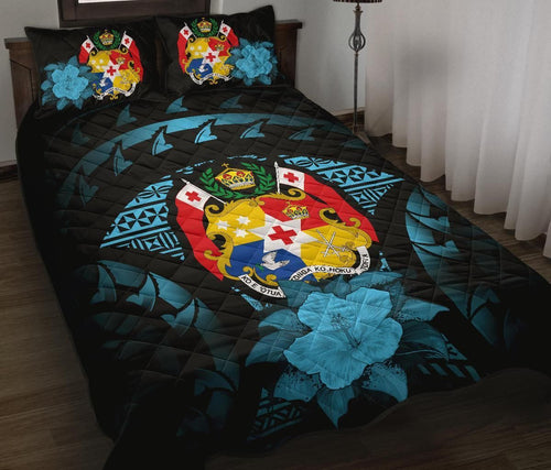 Tonga Polynesian Quilt Bed Set Hibiscus Blue