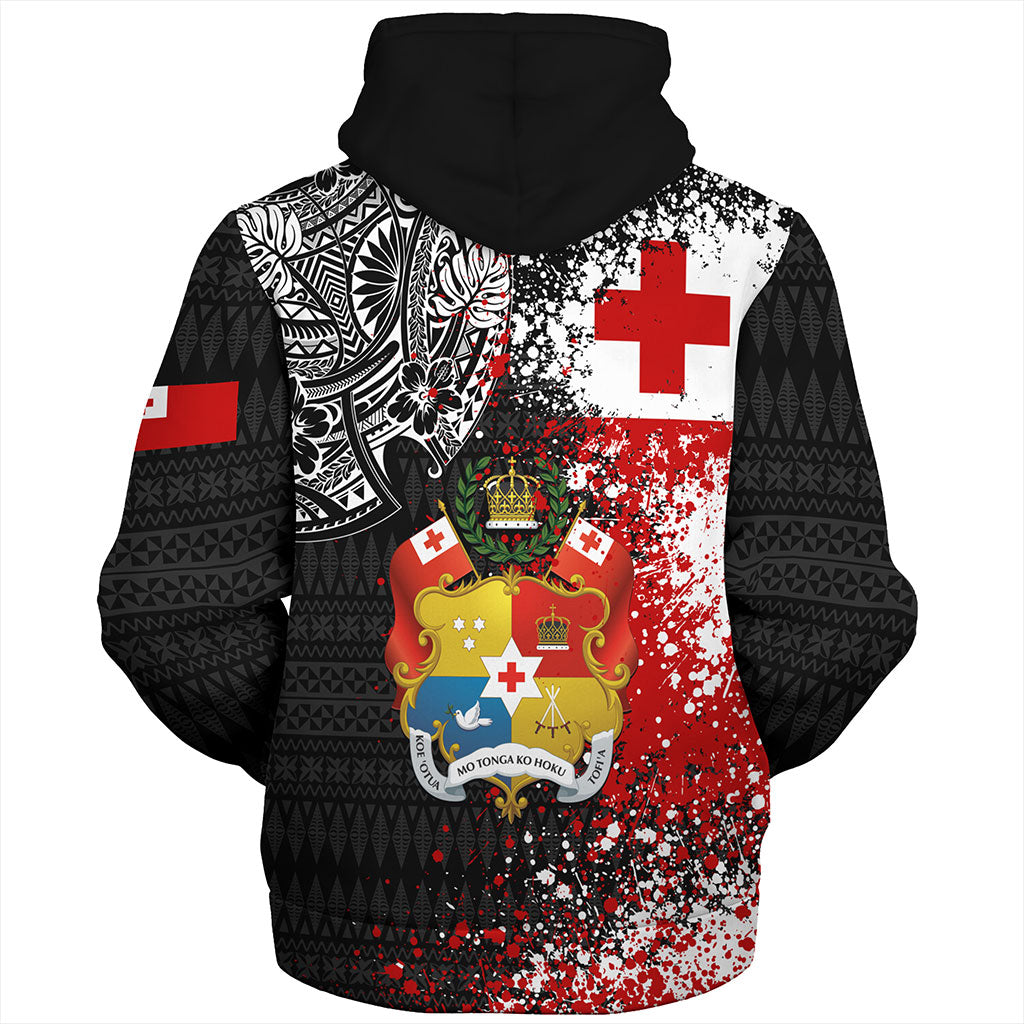 Tonga Sherpa Hoodie Flag Brush Paint Style