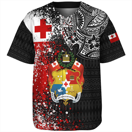Tonga Baseball Shirt Flag Brush Paint Style