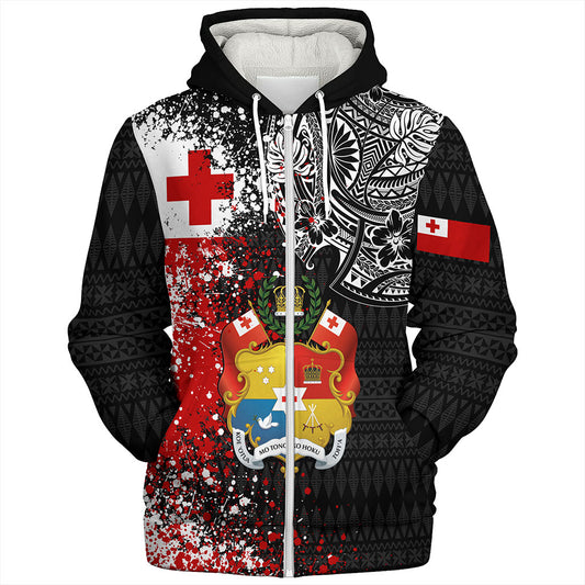 Tonga Sherpa Hoodie Flag Brush Paint Style