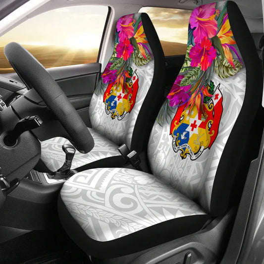 Tonga Car Seat Covers Polynesian Hibiscus White Pattern