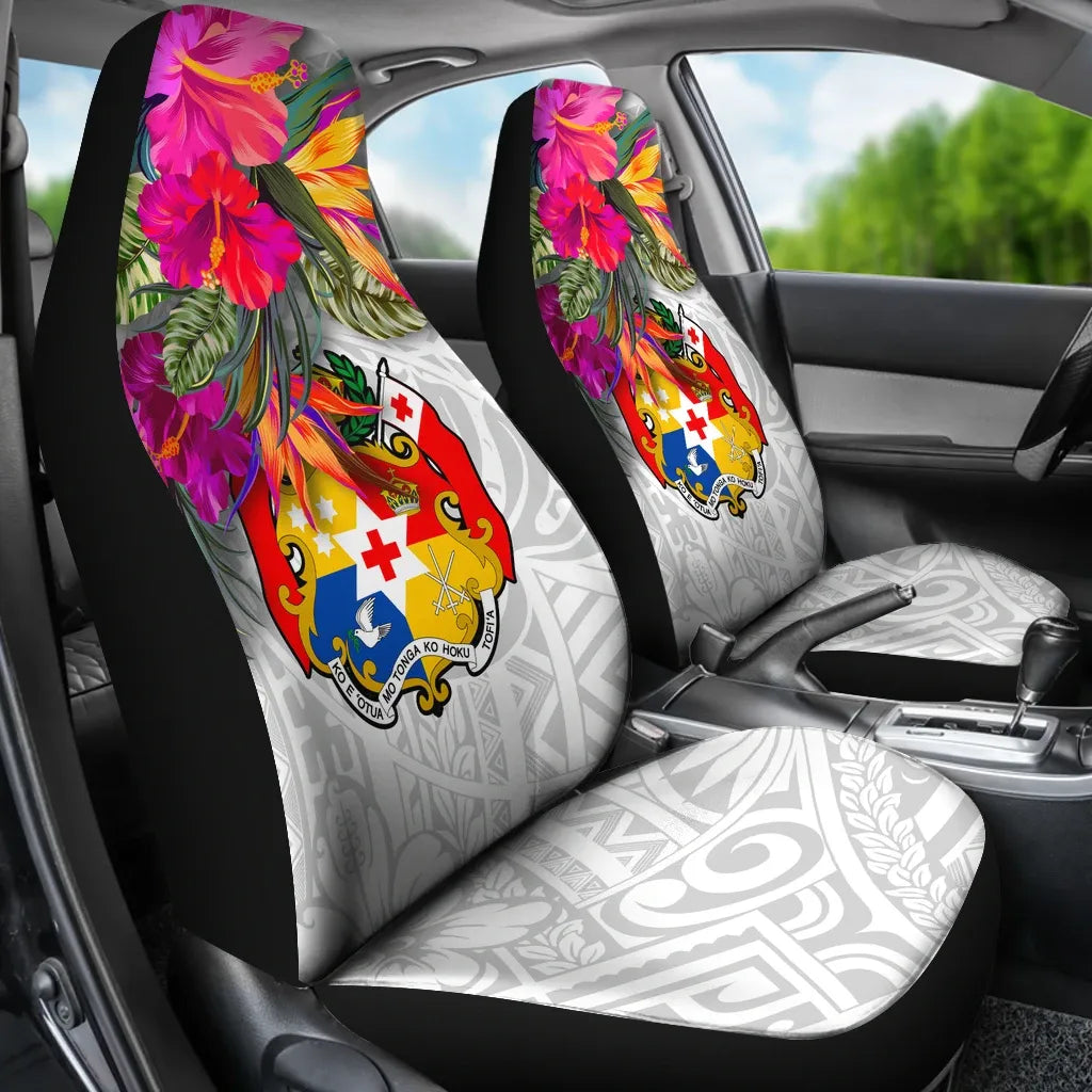 Tonga Car Seat Covers Polynesian Hibiscus White Pattern