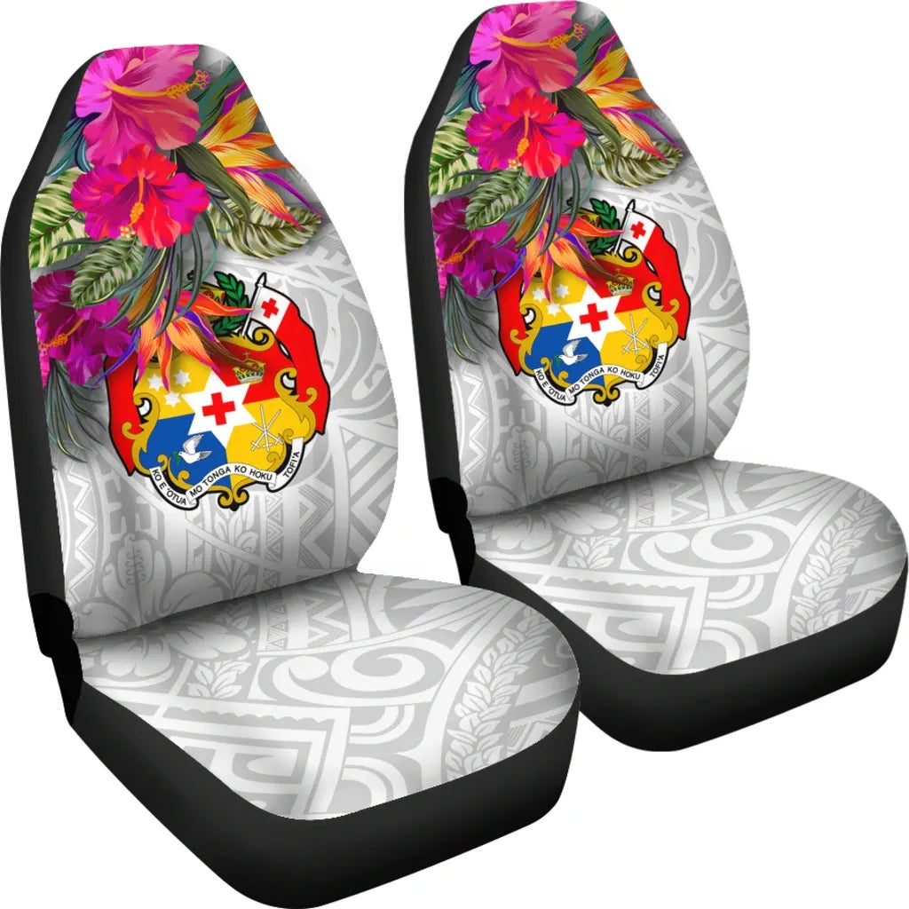 Tonga Car Seat Covers Polynesian Hibiscus White Pattern