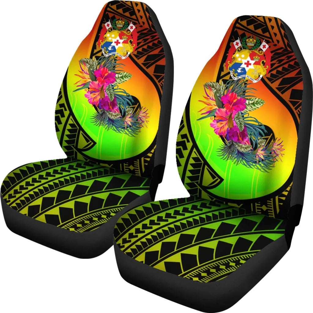 Tonga Car Seat Covers - Polynesian Hook And Hibiscus ( Reggae)
