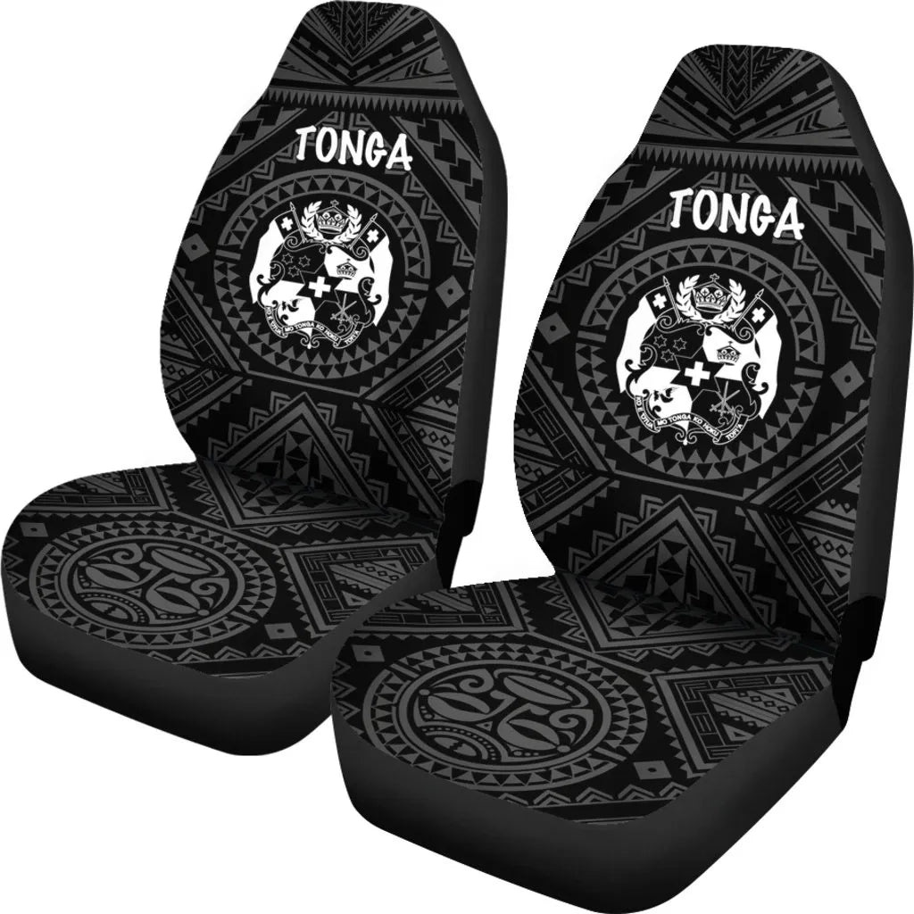 Tonga Car Seat Covers - Tonga Seal With Polynesian Tattoo Style (Black)