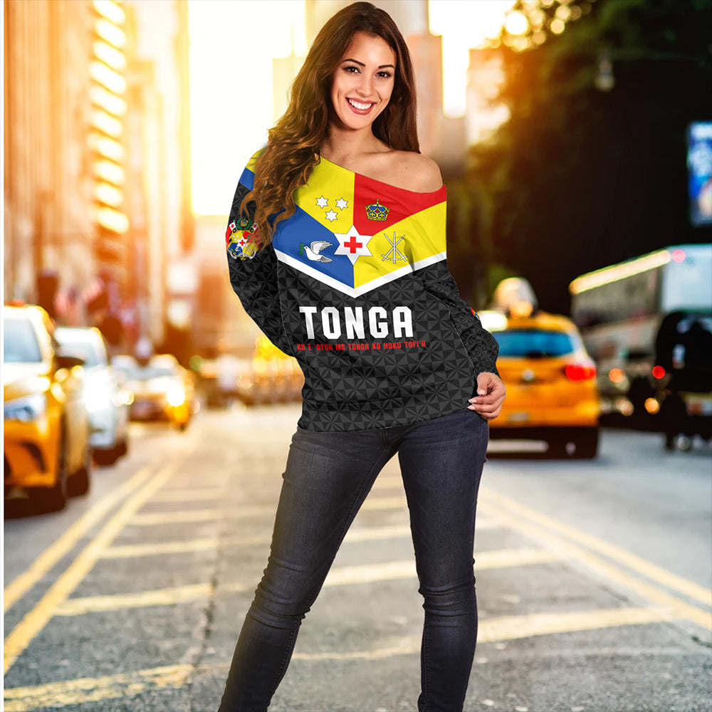 Tonga Off Shoulder Sweatshirt Custom Coat Of Arm Sport Style