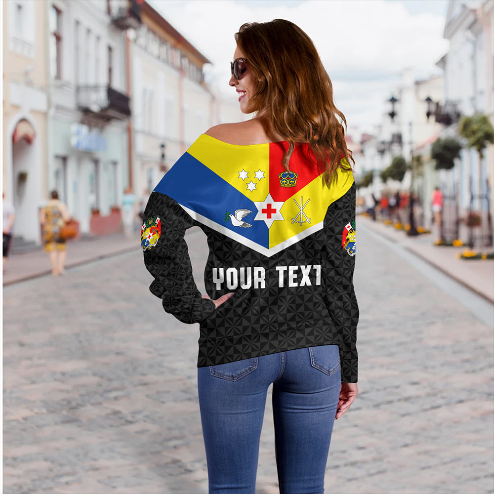 Tonga Off Shoulder Sweatshirt Custom Coat Of Arm Sport Style
