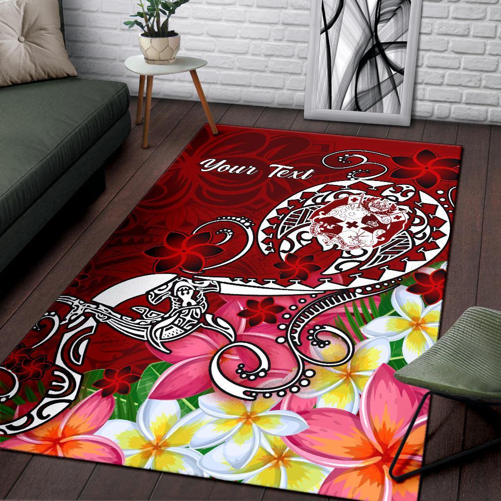 Tonga Custom Personalised Area Rug - Turtle Plumeria (Red)