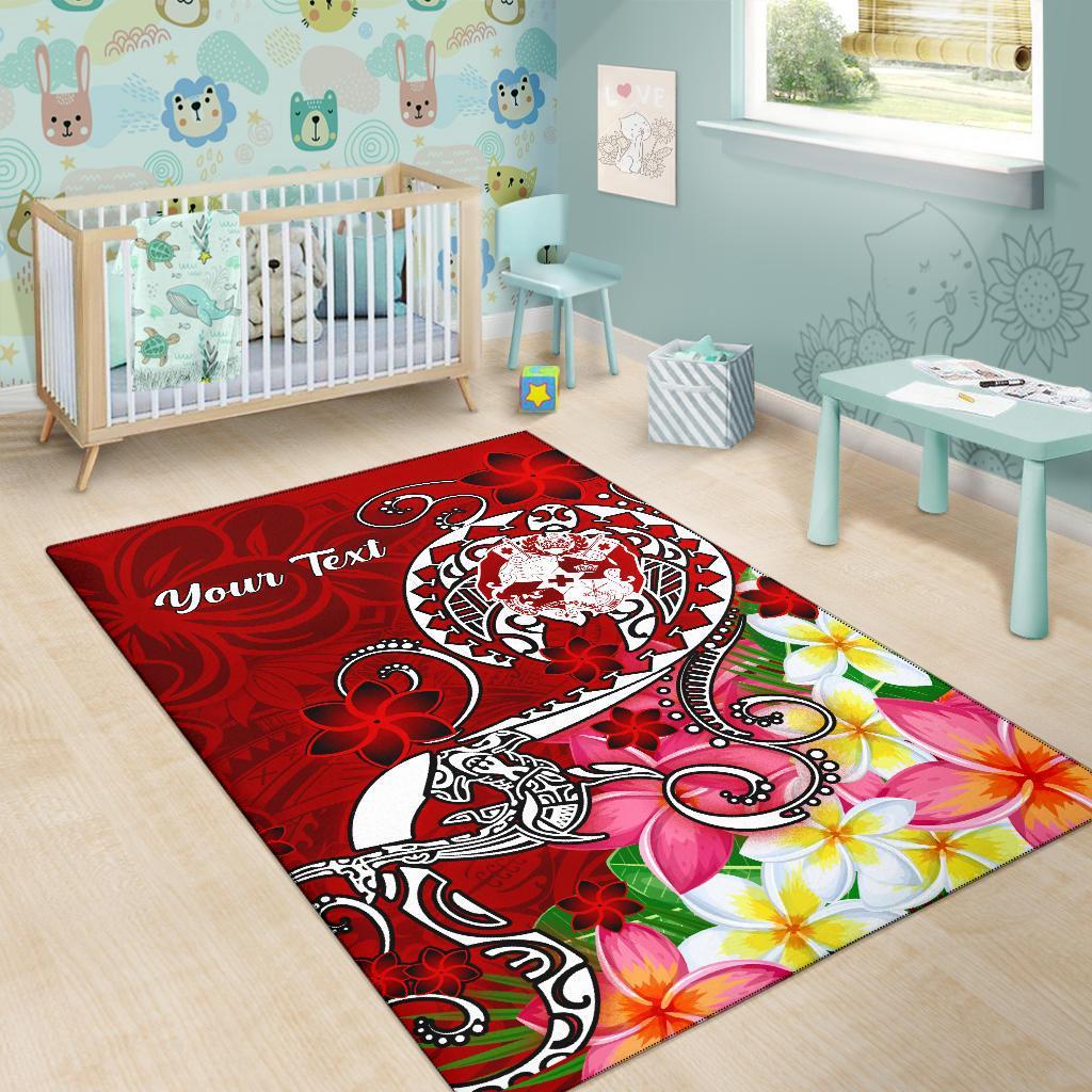 Tonga Custom Personalised Area Rug - Turtle Plumeria (Red)