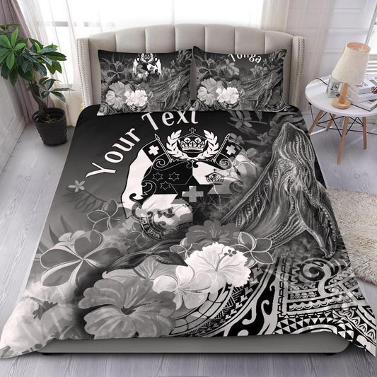 Tonga Custom Personalised Bedding Set - Humpback Whale With Tropical Flowers (White)