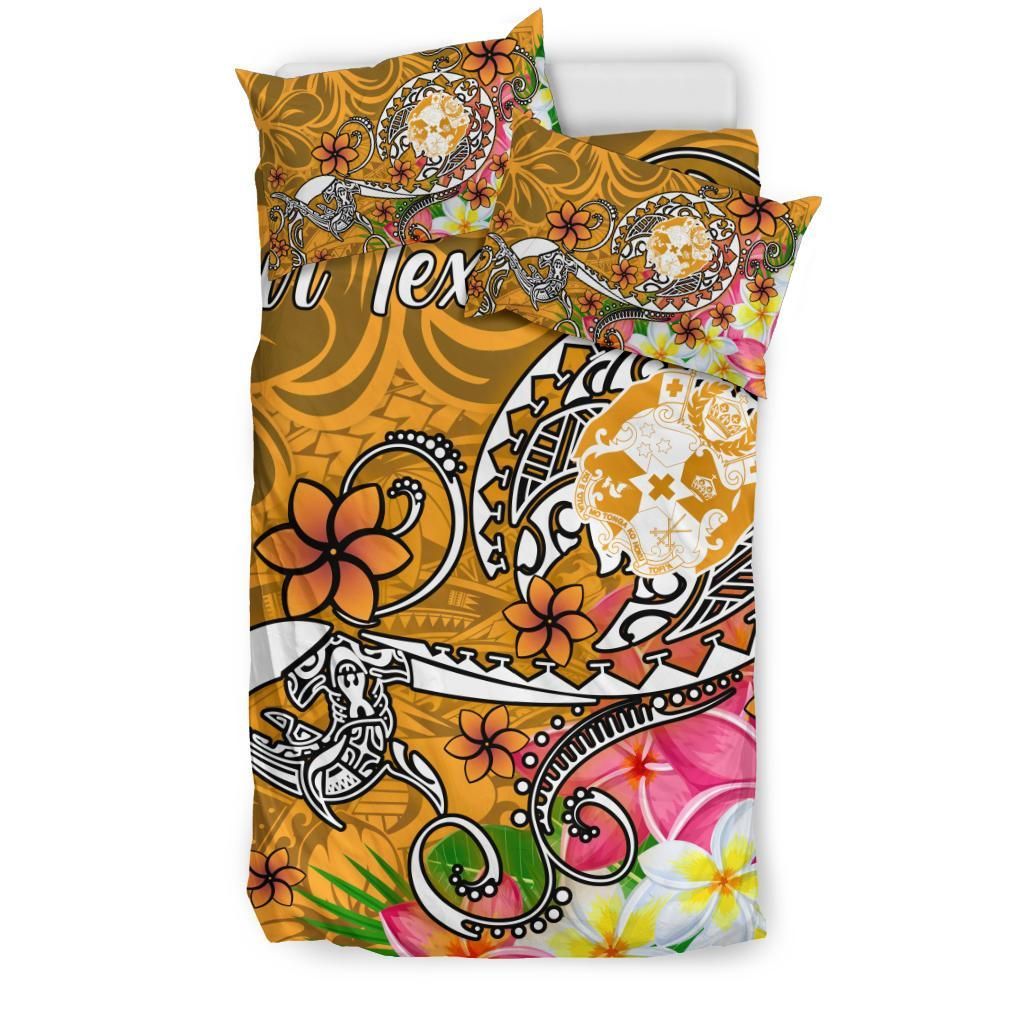 Tonga Custom Personalised Bedding Set - Turtle Plumeria (Gold)