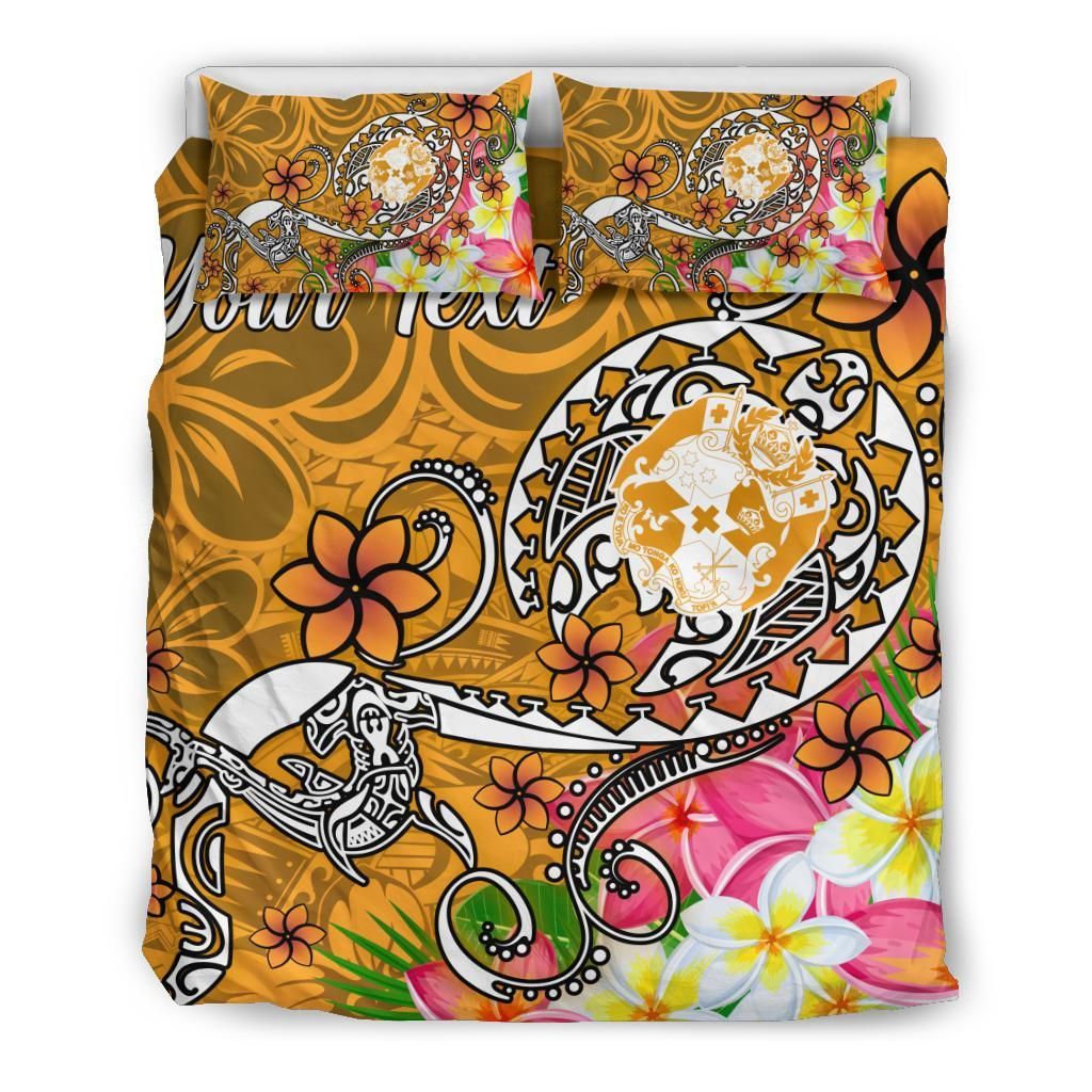 Tonga Custom Personalised Bedding Set - Turtle Plumeria (Gold)