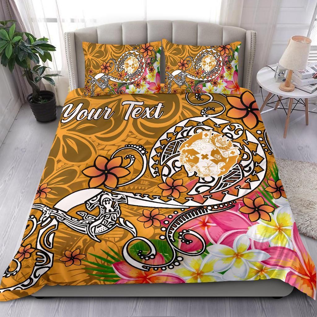 Tonga Custom Personalised Bedding Set - Turtle Plumeria (Gold)
