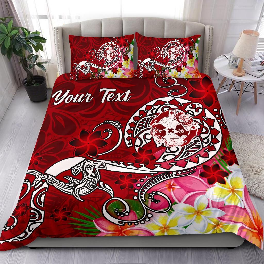 Tonga Custom Personalised Bedding Set - Turtle Plumeria (Red)