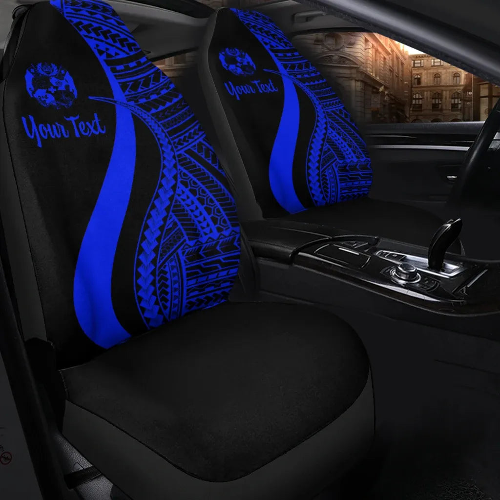 Tonga Custom Personalised Car Seat Covers - Blue Polynesian Tentacle Tribal Pattern