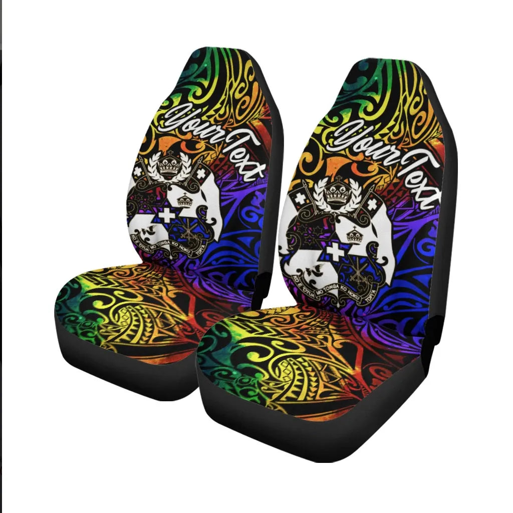 Tonga Custom Personalised Car Seat Covers - Rainbow Polynesian Pattern