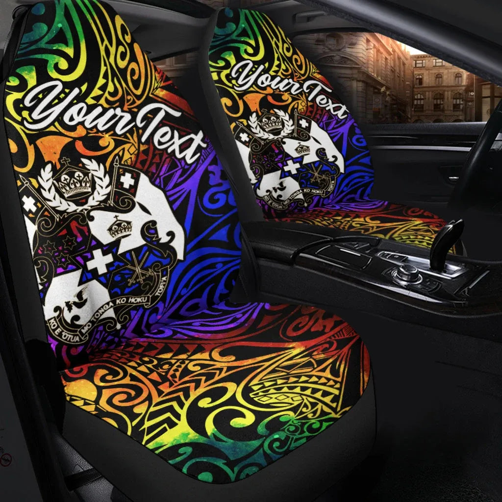 Tonga Custom Personalised Car Seat Covers - Rainbow Polynesian Pattern