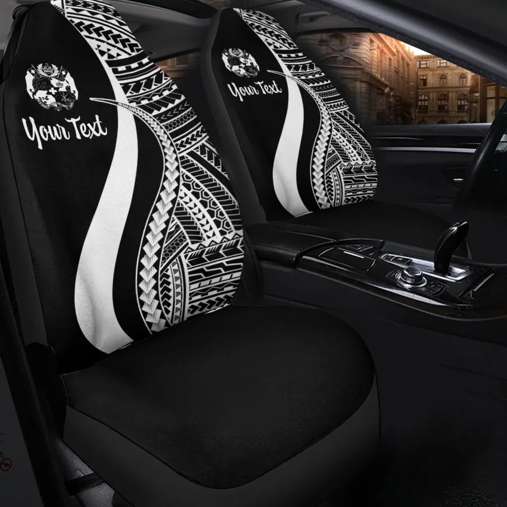 Tonga Custom Personalised Car Seat Covers - White Polynesian Tentacle Tribal Pattern