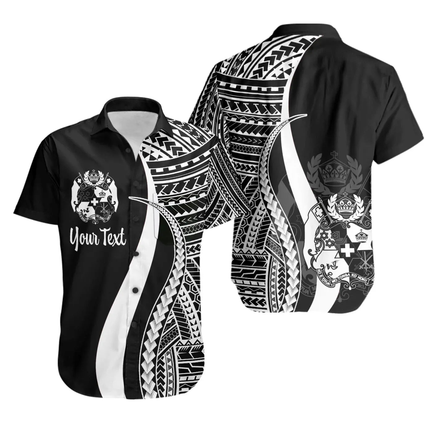 Tonga Custom Personalised Short Sleeve Shirt - White Polynesian Tentacle Tribal Pattern