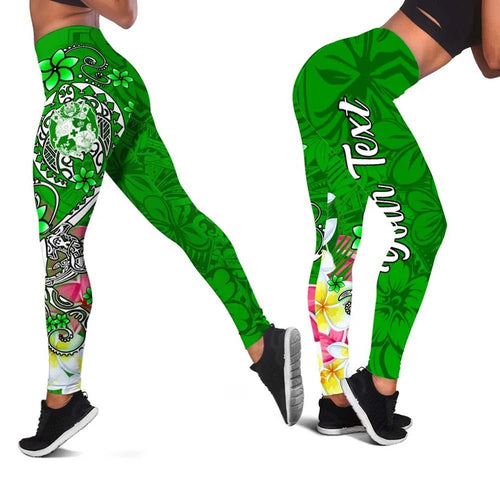 Tonga Custom Personalised Legging - Turtle Plumeria (GREEN)