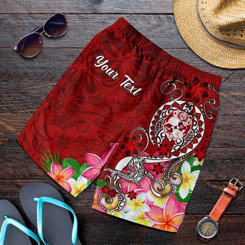 Tonga Custom Personalised Men Shorts - Turtle Plumeria (Red)