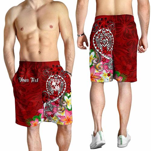 Tonga Custom Personalised Men Shorts - Turtle Plumeria (Red)