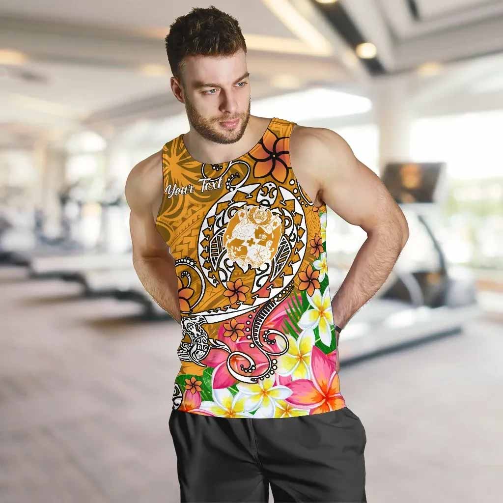 Tonga Custom Personalised Men Tank Top - Turtle Plumeria (Gold)