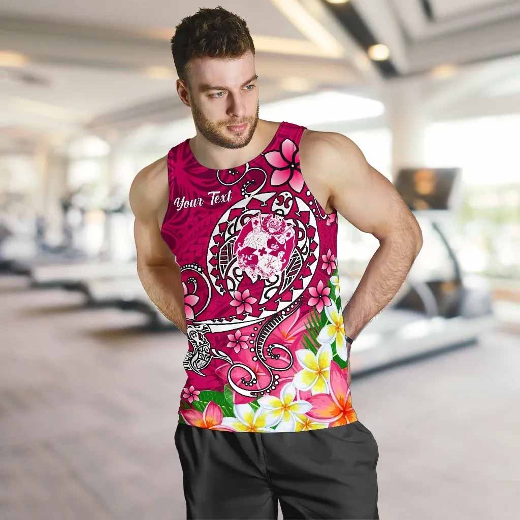 Tonga Custom Personalised Men Tank Top - Turtle Plumeria (Pink)