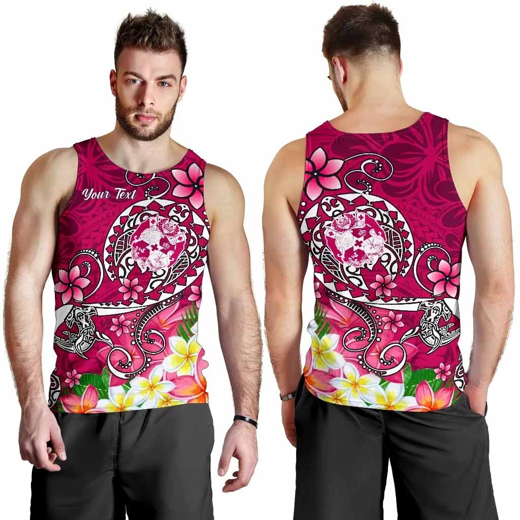 Tonga Custom Personalised Men Tank Top - Turtle Plumeria (Pink)