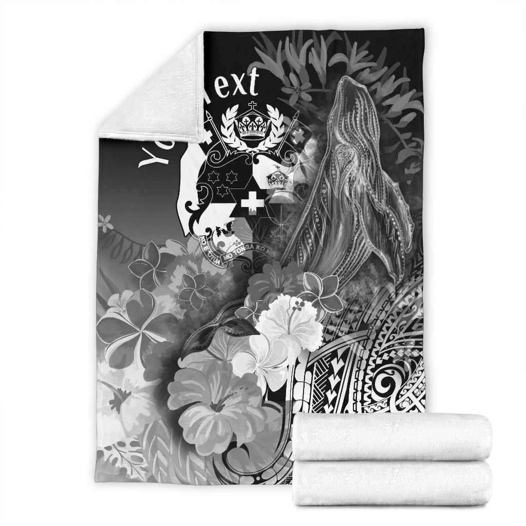 Tonga Custom Personalised Premium Blanket - Humpback Whale with Tropical Flowers (White)