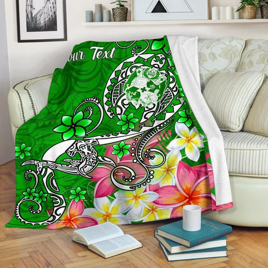 Tonga Custom Personalised Premium Blanket - Turtle Plumeria (Green)