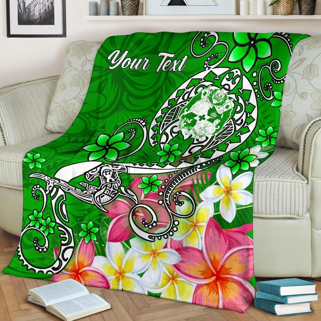 Tonga Custom Personalised Premium Blanket - Turtle Plumeria (Green)