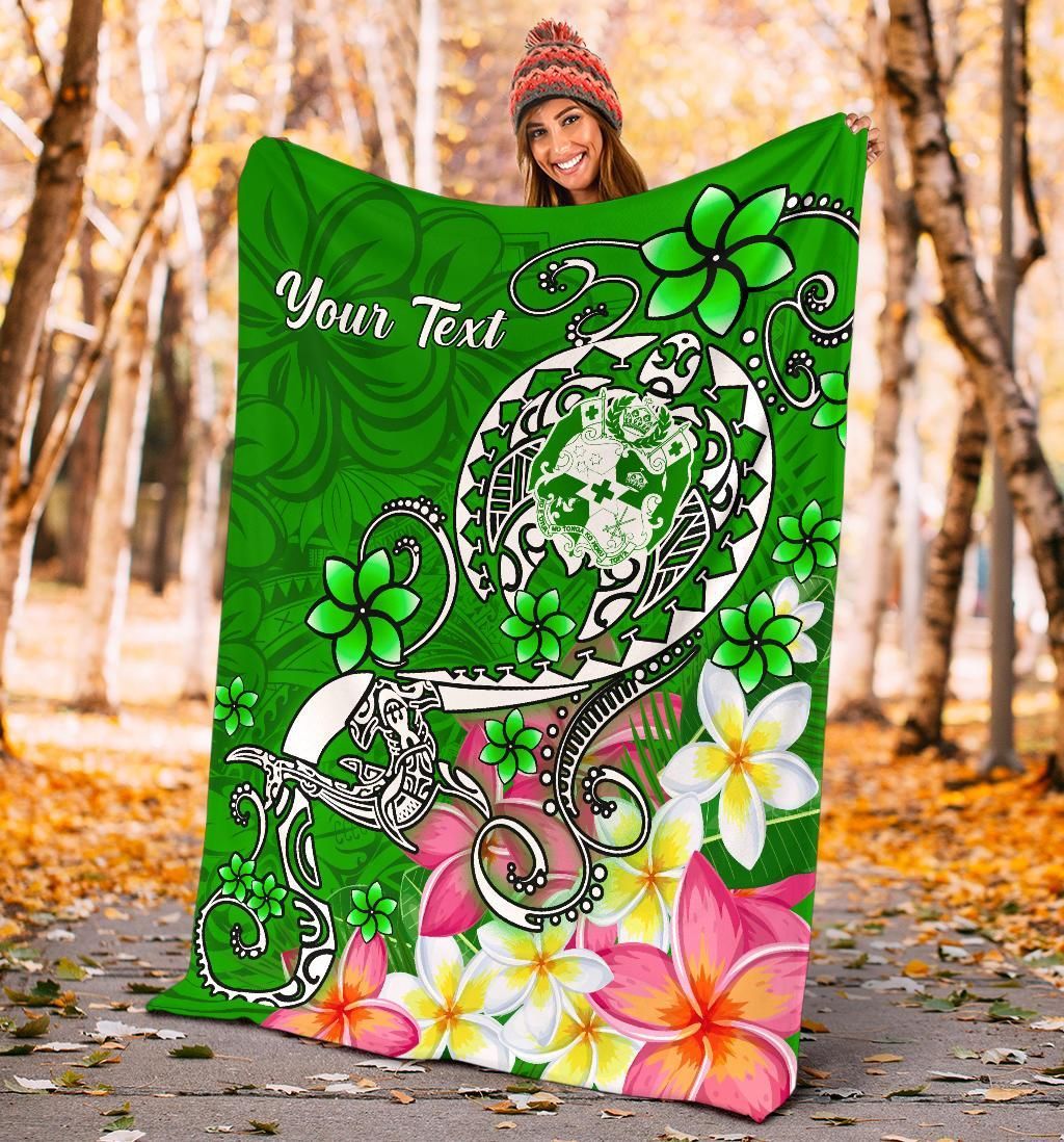 Tonga Custom Personalised Premium Blanket - Turtle Plumeria (Green)