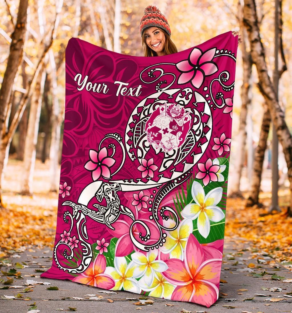 Tonga Custom Personalised Premium Blanket - Turtle Plumeria (Pink)