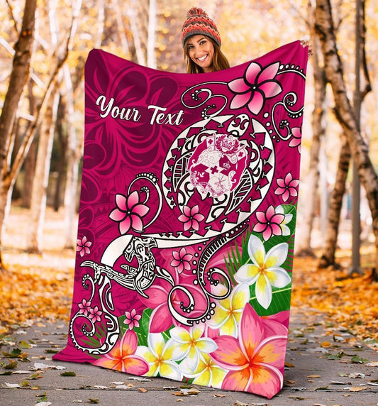 Tonga Custom Personalised Premium Blanket - Turtle Plumeria (Pink)