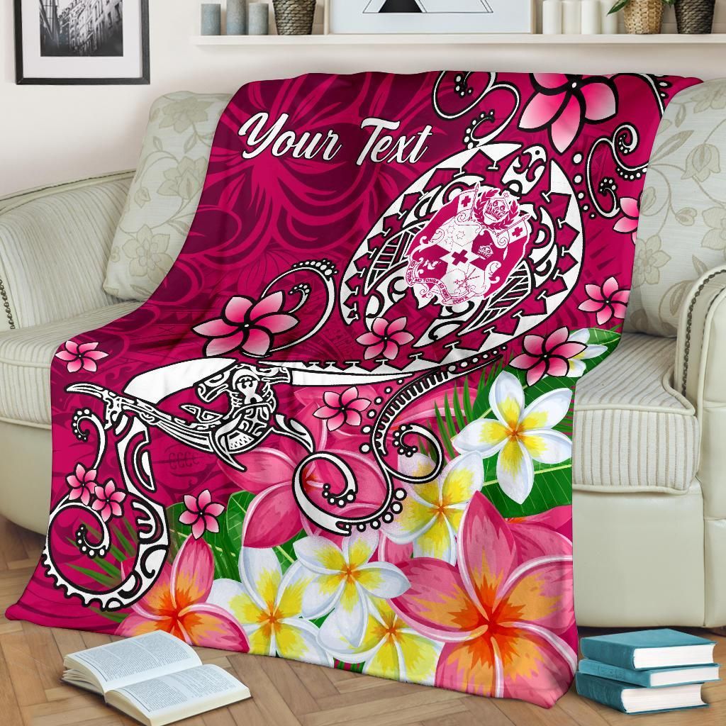 Tonga Custom Personalised Premium Blanket - Turtle Plumeria (Pink)