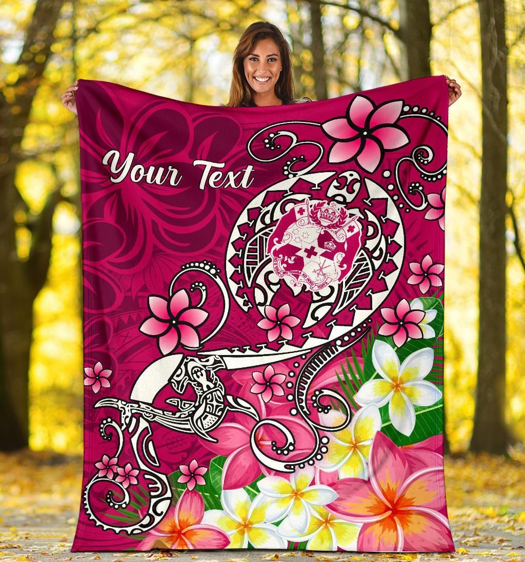Tonga Custom Personalised Premium Blanket - Turtle Plumeria (Pink)